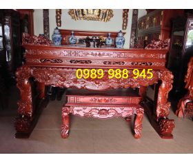Cặp sập thờ chạm rồng gỗ gõ mật 217 cm