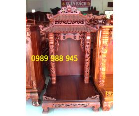 Bàn thờ ông địa 2 mái ống gỗ hương rộng 60cm cao 115cm